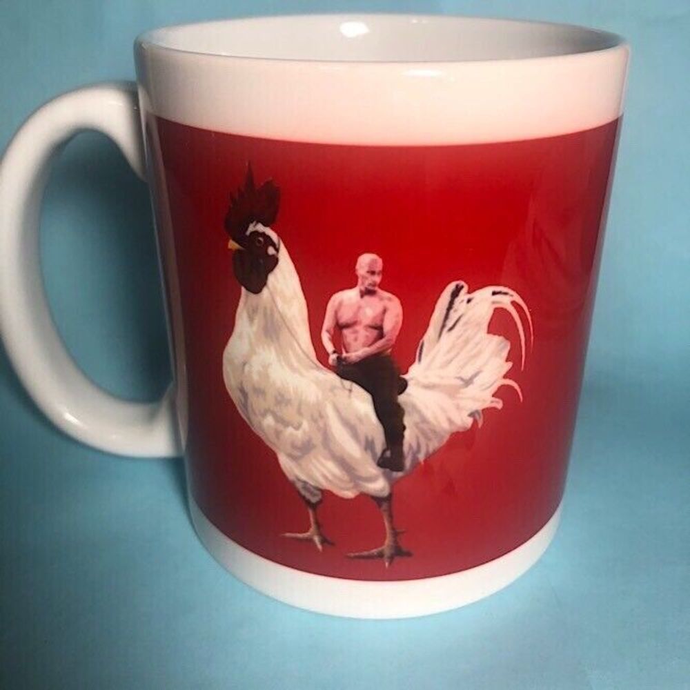Political Satire Weird Coffee Mug - Putin and the Super Chicken roll out!